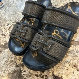 Black Slide Sandals with Logo Detail